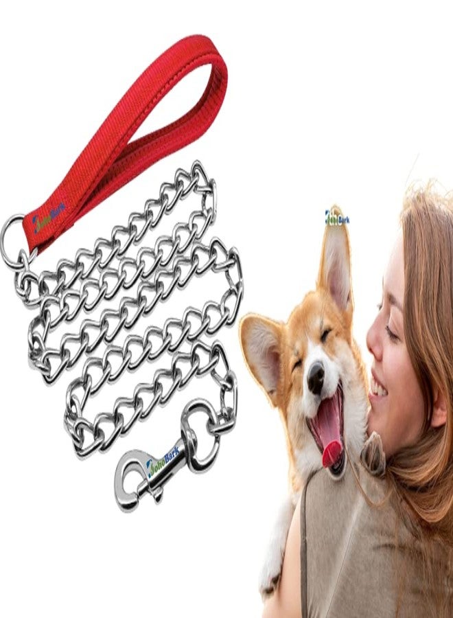 BohoBark Dog Metal Leash - Heavy Duty Dog Leash Chain with Leather Padded Handle and Grainder Chain with Heavy Hook- Large| (RED) - Image 1